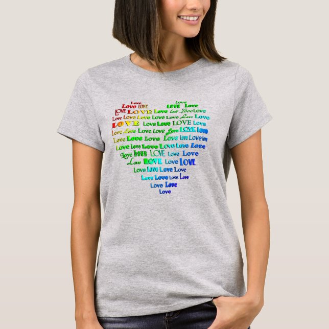 Love Heart Word Cloud in Rainbow Colours  T-Shirt (Front)