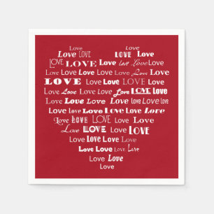 Love Heart Word Cloud - White on Dark Red Napkin