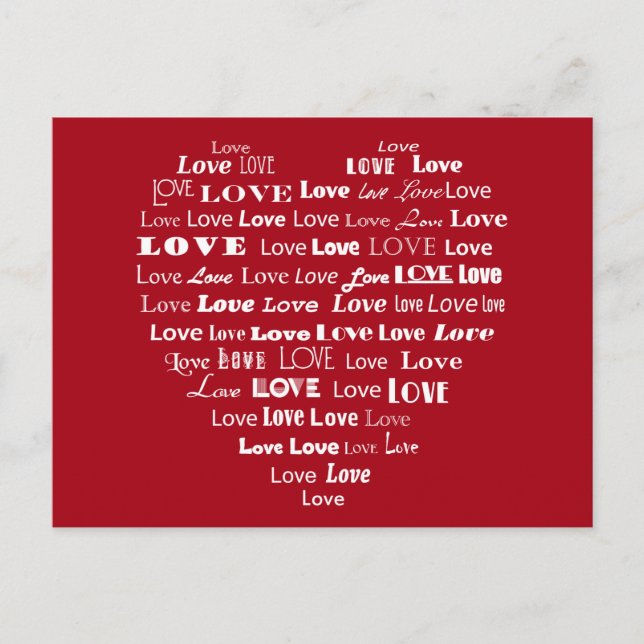 Love Heart Word Cloud - White on Dark Red Postcard (Front)