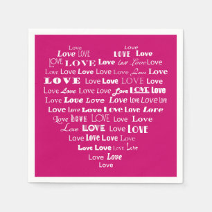 Love Heart Word Cloud - White on Fuchsia Pink Napkin