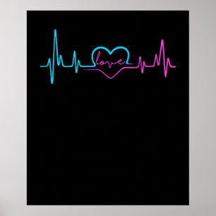Love Heartbeat Pink And Blue Valentine's Day Poster