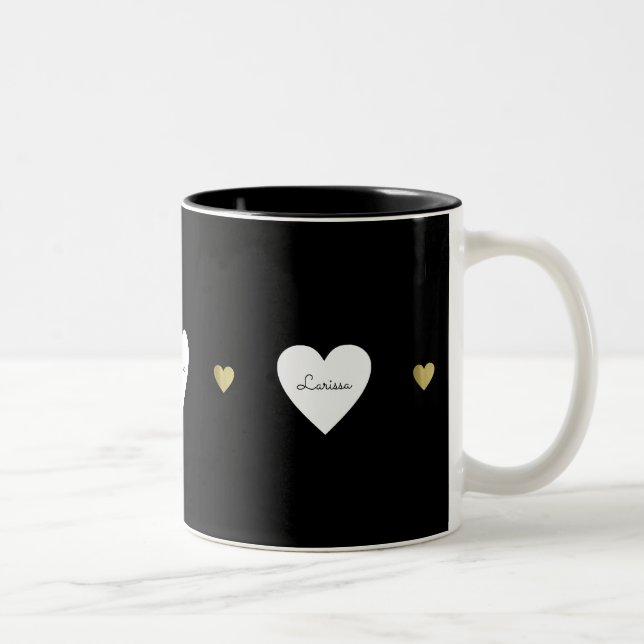 Love hearts, a romantic & monogrammed black Two-Tone coffee mug (Right)