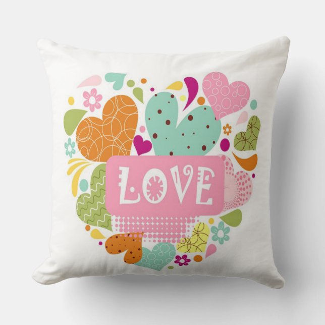 Love, Hearts and Flowers Throw Pillow (Front)