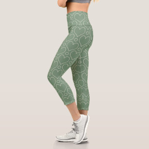 Love Hearts and Polka Dots pattern in Green Capri Leggings