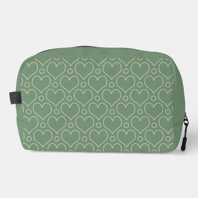 Love Hearts and Polka Dots pattern in Green Dopp Kit (Front)