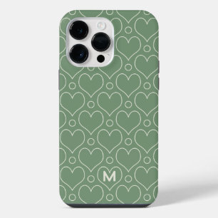Love Hearts and Polka Dots pattern in Green iPhone 14 Pro Max Case