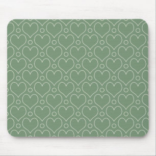 Love Hearts and Polka Dots pattern in Green Mouse Pad