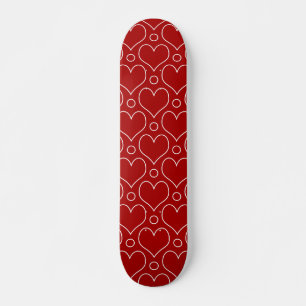 Love Hearts and Polka Dots pattern in Red & White Skateboard