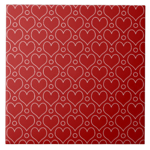 Love Hearts and Polka Dots pattern in Red & White Tile