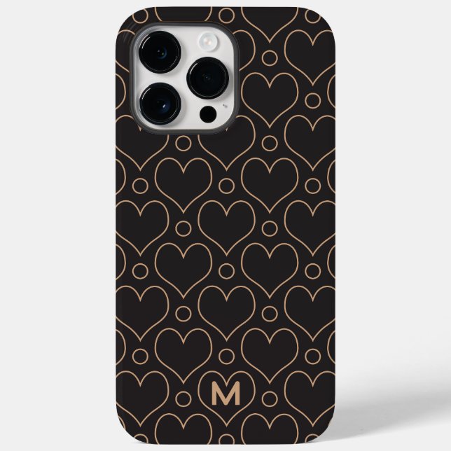 Love Hearts and Polka Dots pattern in Tan & Black Case-Mate iPhone Case (Back)
