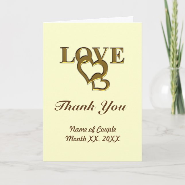 Love Hearts and Red Rose Thank You Greeting Card (Front)