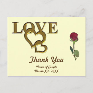 Love Hearts and Red Rose Thank You Postcard