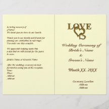 Love Hearts and Red Rose Wedding Foldable Program
