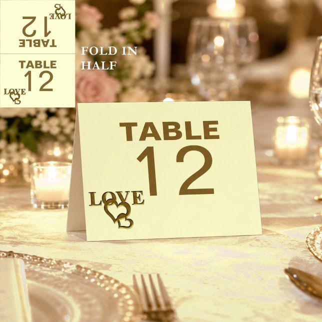 Love Hearts and Red Rose Wedding Individual Folded Table Number (Love Hearts and Red Rose Wedding Folded Table Card)