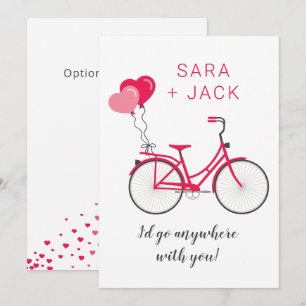 Love Hearts Bicycle Valentine Personalised Custom Card