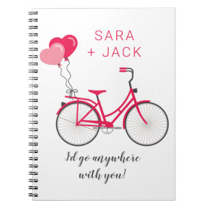 Love Hearts Bicycle Valentine Personalised Custom Notebook