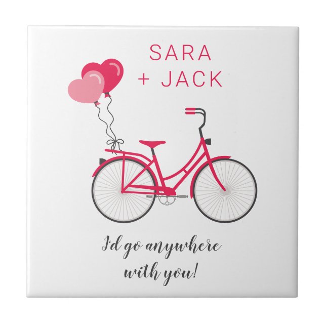 Love Hearts Bicycle Valentine Personalised Custom Tile (Front)