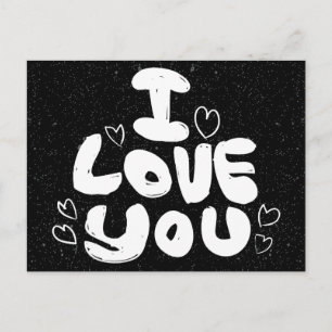 Love & Hearts Black & White Starry Night Postcard