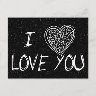 Love & Hearts Black & White Starry Night Postcard