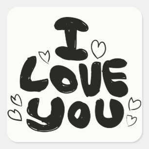 Love & Hearts Black & White - Wedding, Engagement Square Sticker