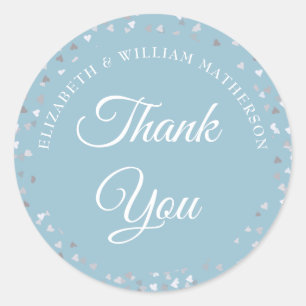 Love Hearts Confetti Script Thank You Classic Round Sticker