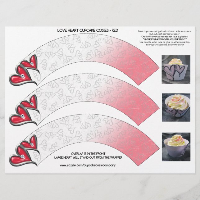 Love Hearts Cupcake Cosie - Red (Front)