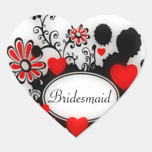 Love Hearts Flower Splats Red Black White Wedding Heart Sticker