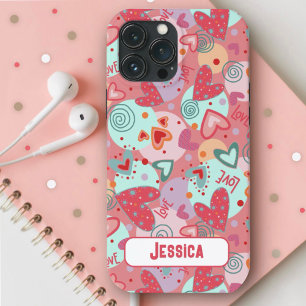 Love Hearts Fun Modern Pink Pattern Inspirivity  iPhone 13 Pro Max Case