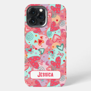 Love Hearts Fun Modern Pink Pattern Inspirivity iPhone 13 Pro Max Case