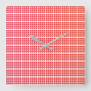 Love Hearts Grid Pattern Red Through Yellow Ombre Square Wall Clock