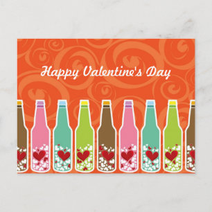 Love & Hearts In Bottles Whimsical Valentine's Day Holiday Postcard