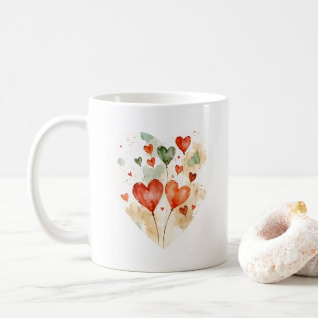 Love Hearts in Watercolors Classic Style Mug (With Donut)