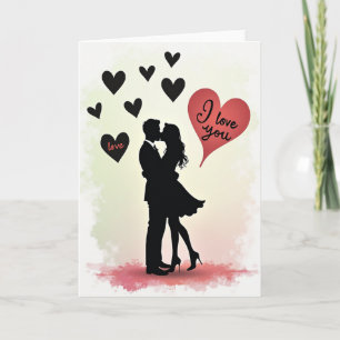 Love Hearts Kiss Couple Matte Card