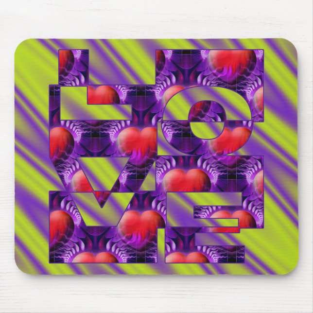 LOVE hearts - lightgreen violet waves Mouse Pad (Front)