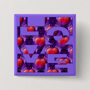 LOVE hearts lila 15 Cm Square Badge
