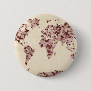 Love Hearts Map of the World Map 6 Cm Round Badge