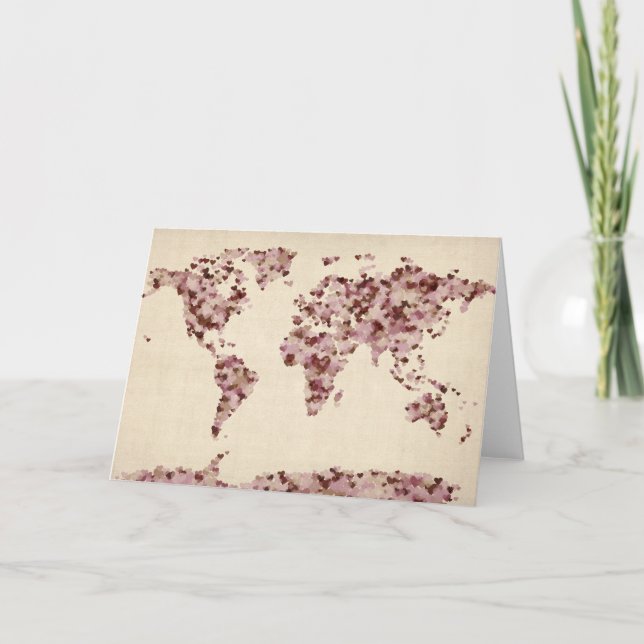 Love Hearts Map of the World Map Card (Front)