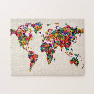 Love Hearts Map of the World Map Jigsaw Puzzle