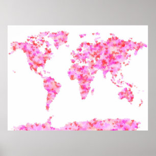 Love Hearts Map of the World Map Poster