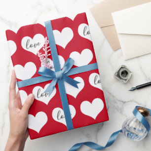 Love Hearts on Red Wrapping Paper