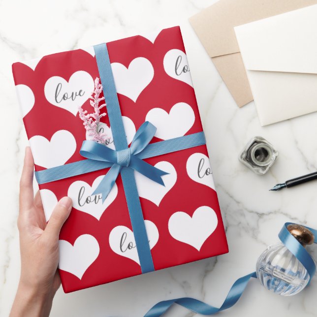Love Hearts on Red Wrapping Paper (Gifting)