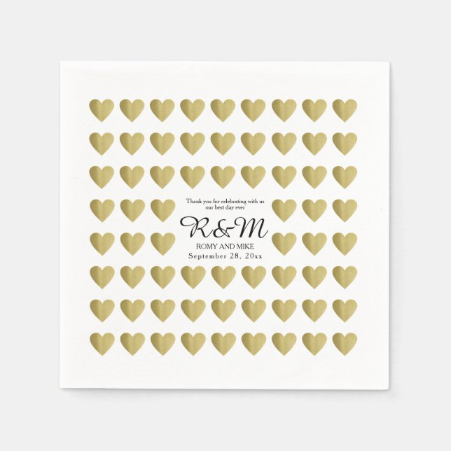 love hearts pattern on white personalised wed napkin (Front)