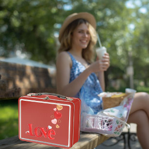 Love & Hearts Personalized Red Metal Lunchbox