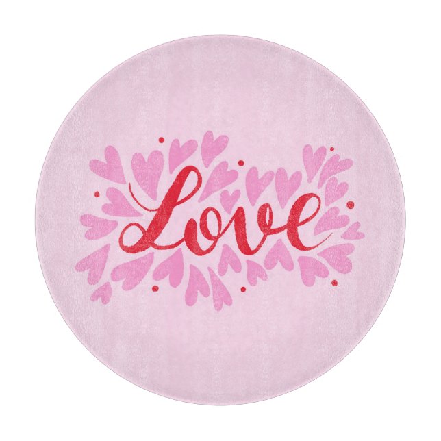 Love hearts - pink and red cutting board (Front)