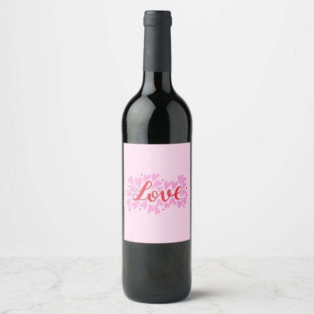 Love hearts - pink and red wine label (Front)