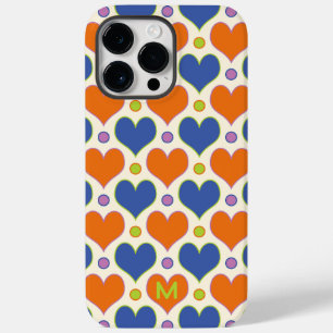 Love Hearts & Polka Dots pattern in Blue & Orange Case-Mate iPhone 14 Pro Max Case