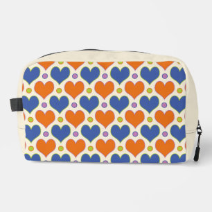 Love Hearts & Polka Dots pattern in Blue & Orange Dopp Kit