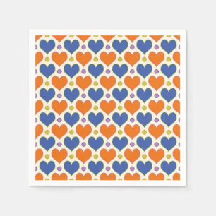 Love Hearts & Polka Dots pattern in Blue & Orange Napkin