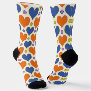 Love Hearts & Polka Dots pattern in Blue & Orange Socks