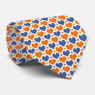 Love Hearts & Polka Dots pattern in Blue & Orange Tie